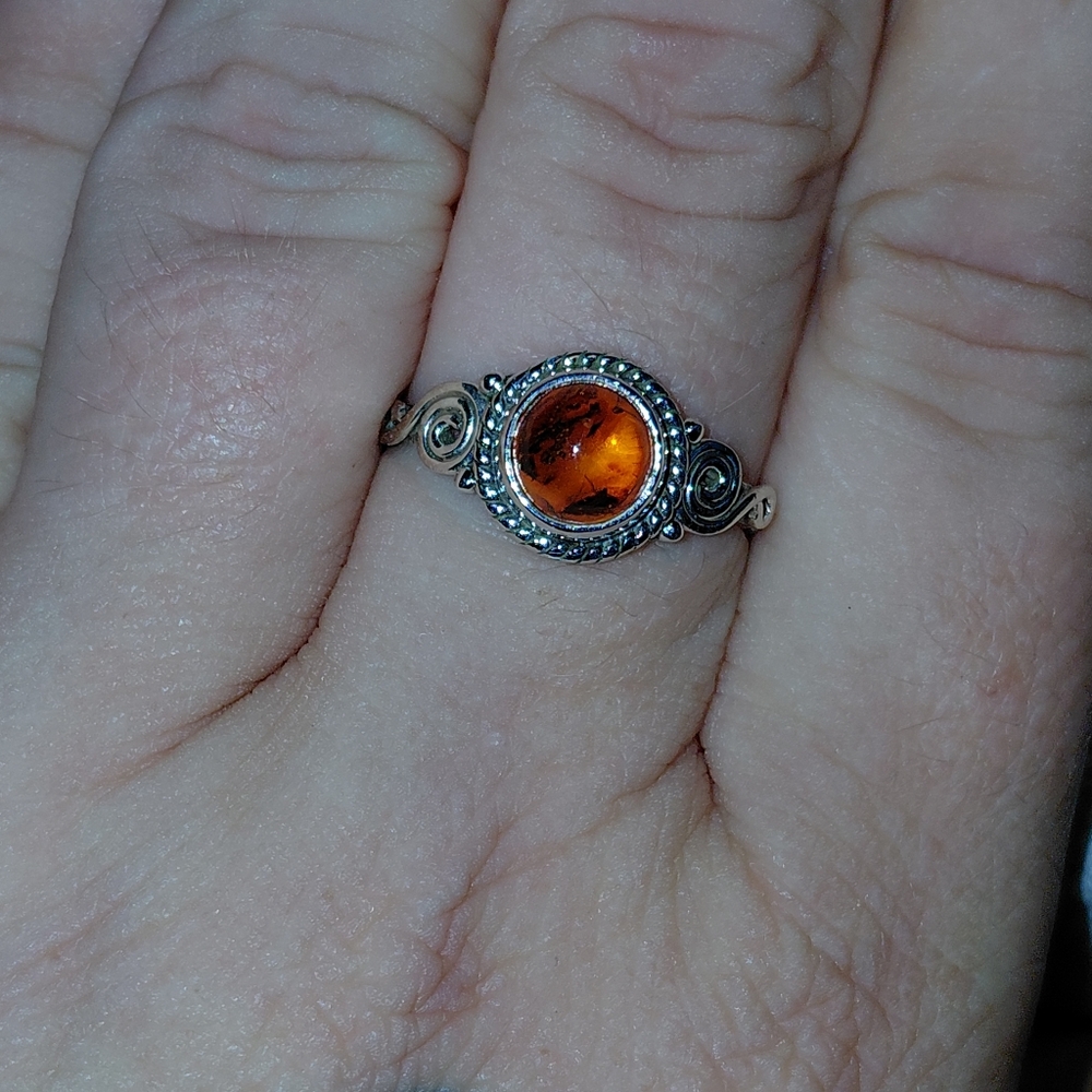 Dainty Sterling Silver Amber Ring - Picture 3 of 10
